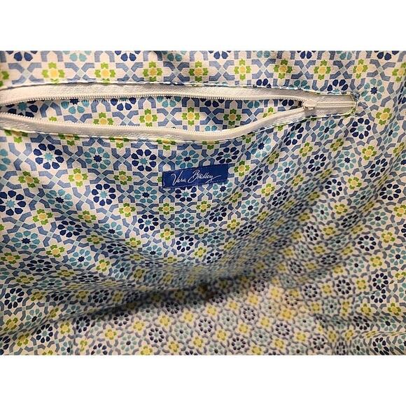 Vera Bradley XLARGE Capri Blue Woven Straw Beach Tote Bag W Sea Shells - Picture 4 of 8